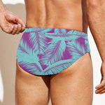 Purple And Teal Tropical Leaf Print Men's Swim Briefs