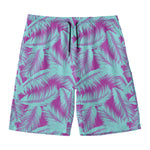Purple And Teal Tropical Leaf Print Men's Swim Trunks
