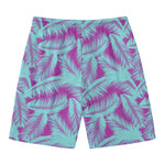Purple And Teal Tropical Leaf Print Men's Swim Trunks