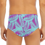 Purple And Teal Tropical Leaf Print Men's Triangle Swim Briefs