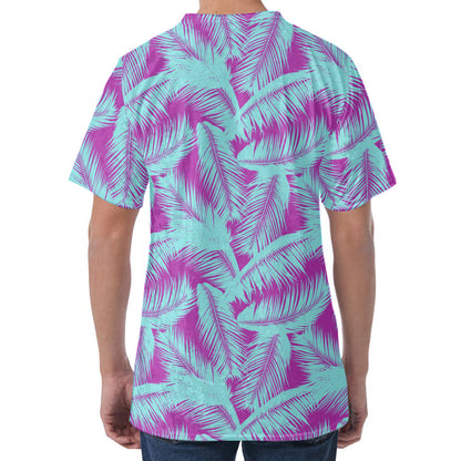 Purple And Teal Tropical Leaf Print Men's Velvet T-Shirt