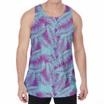 Purple And Teal Tropical Leaf Print Men's Velvet Tank Top
