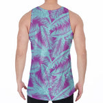 Purple And Teal Tropical Leaf Print Men's Velvet Tank Top