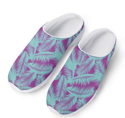 Purple And Teal Tropical Leaf Print Mesh Casual Shoes
