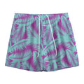 Purple And Teal Tropical Leaf Print Mesh Shorts