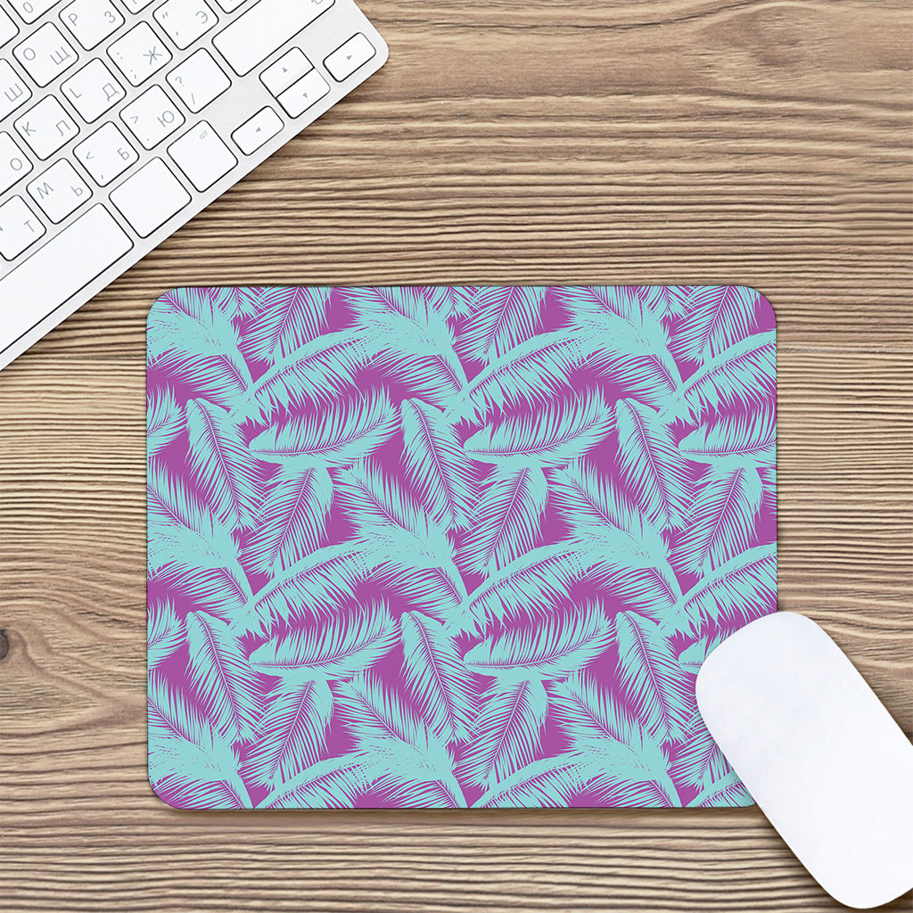 Purple And Teal Tropical Leaf Print Mouse Pad