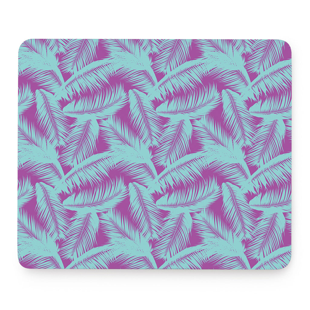 Purple And Teal Tropical Leaf Print Mouse Pad