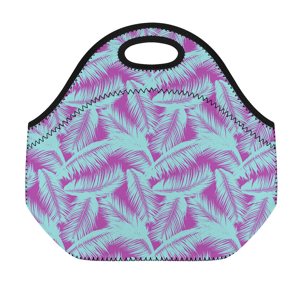 Purple And Teal Tropical Leaf Print Neoprene Lunch Bag