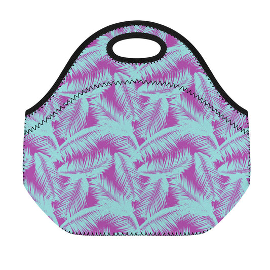 Purple And Teal Tropical Leaf Print Neoprene Lunch Bag