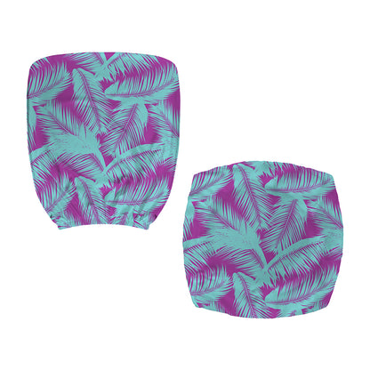 Purple And Teal Tropical Leaf Print Office Chair Cover