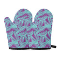 Purple And Teal Tropical Leaf Print Oven Mitts