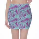 Purple And Teal Tropical Leaf Print Pencil Mini Skirt