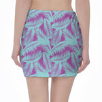 Purple And Teal Tropical Leaf Print Pencil Mini Skirt