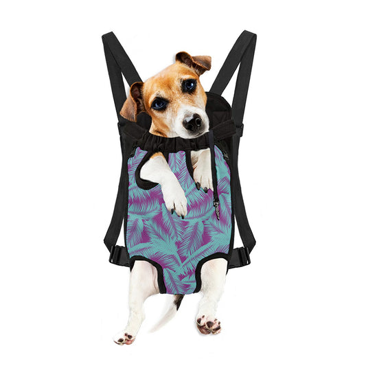 Purple And Teal Tropical Leaf Print Pet Carrier Backpack