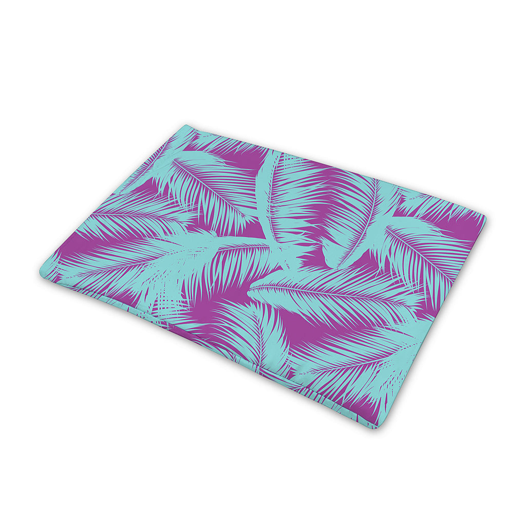 Purple And Teal Tropical Leaf Print Pet Cooling Mat Cover
