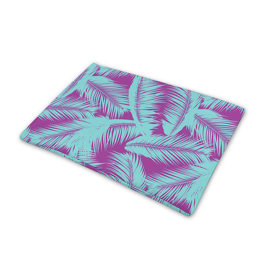 Purple And Teal Tropical Leaf Print Pet Cooling Mat Cover