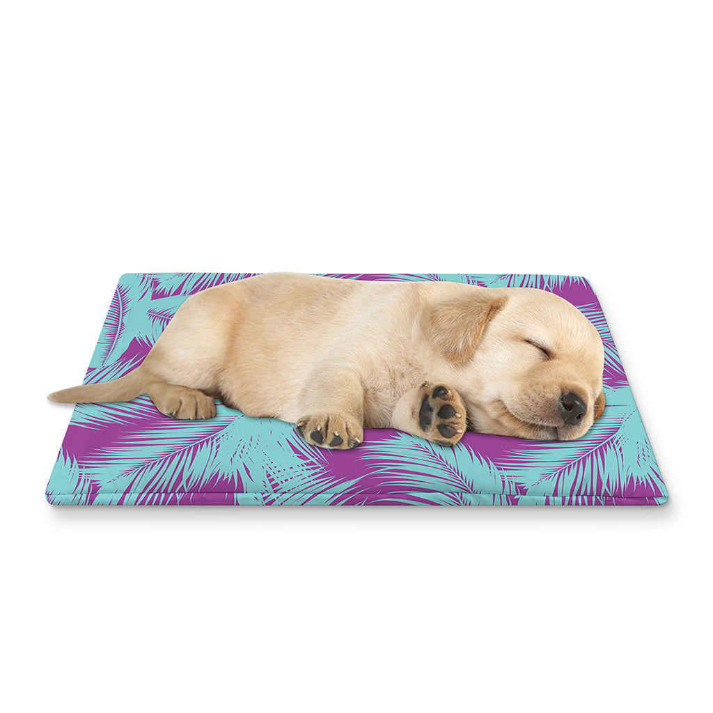 Purple And Teal Tropical Leaf Print Pet Cooling Mat Cover