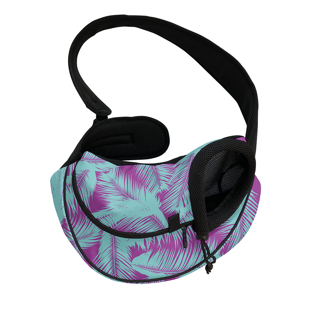 Purple And Teal Tropical Leaf Print Pet Sling Carrier