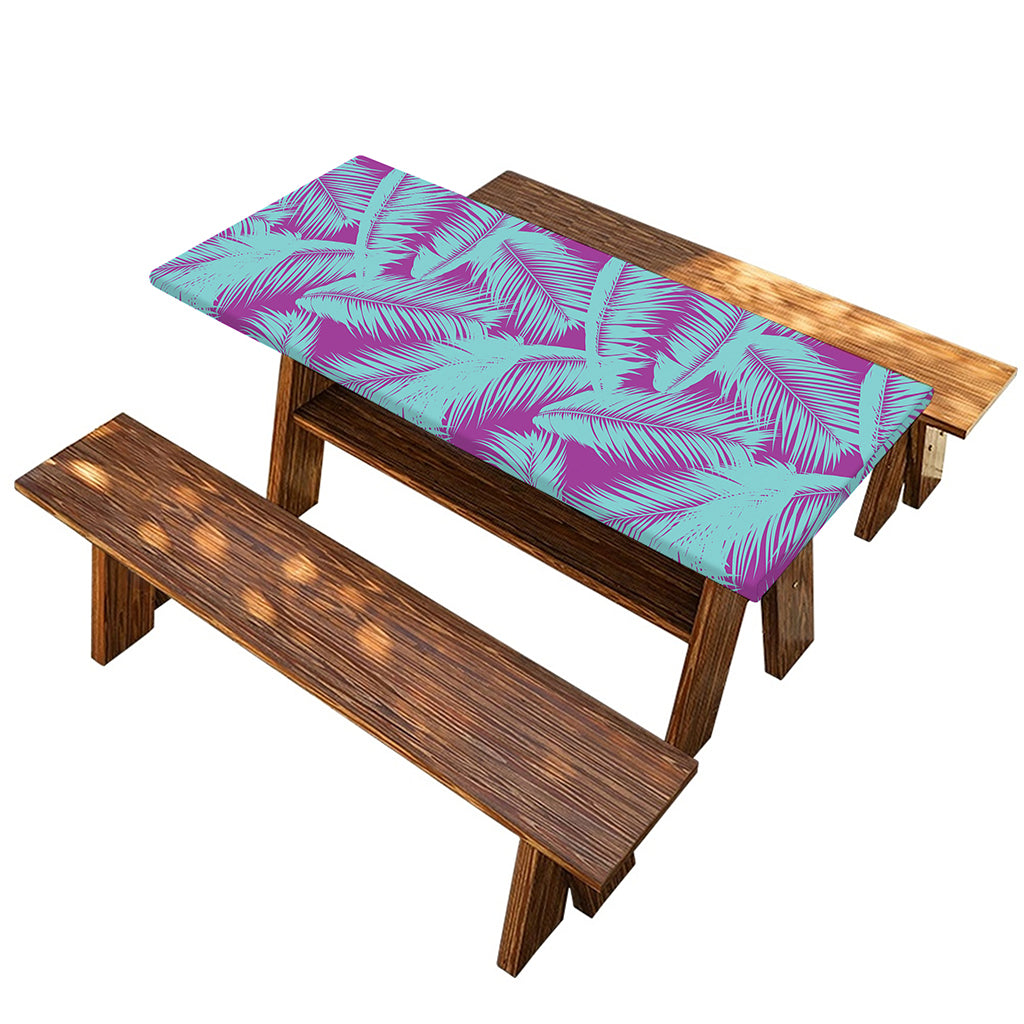 Purple And Teal Tropical Leaf Print Picnic Table Cover
