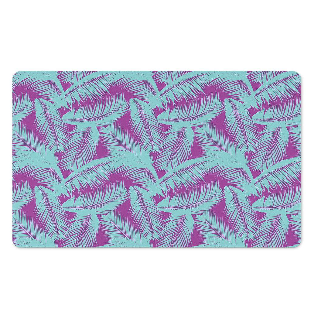 Purple And Teal Tropical Leaf Print Polyester Doormat