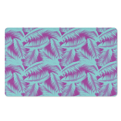 Purple And Teal Tropical Leaf Print Polyester Doormat