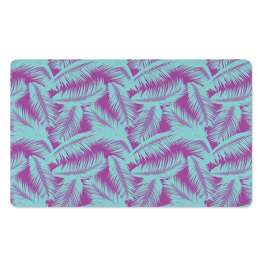 Purple And Teal Tropical Leaf Print Polyester Doormat
