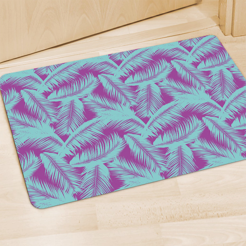 Purple And Teal Tropical Leaf Print Polyester Doormat