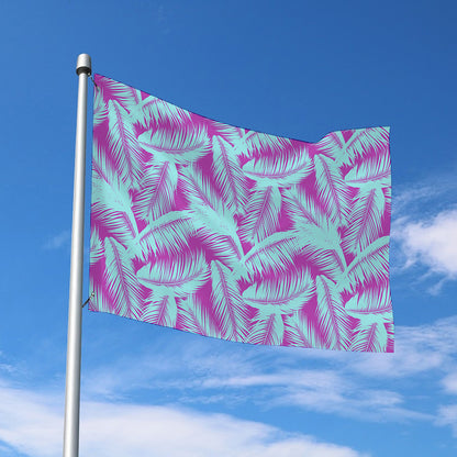 Purple And Teal Tropical Leaf Print Polyester Flag
