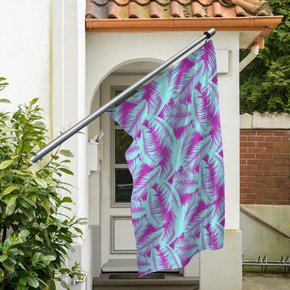 Purple And Teal Tropical Leaf Print Polyester Flag