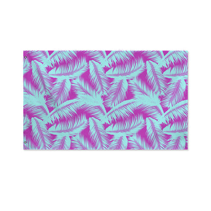 Purple And Teal Tropical Leaf Print Polyester Flag
