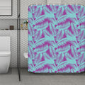 Purple And Teal Tropical Leaf Print Polyester Shower Curtain