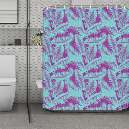 Purple And Teal Tropical Leaf Print Polyester Shower Curtain