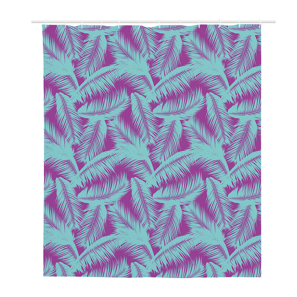 Purple And Teal Tropical Leaf Print Polyester Shower Curtain