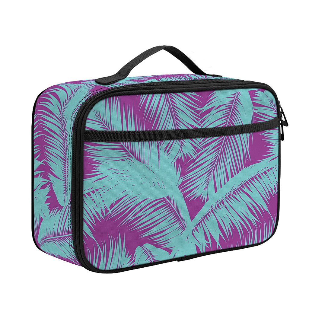 Purple And Teal Tropical Leaf Print Portable Lunch Bag