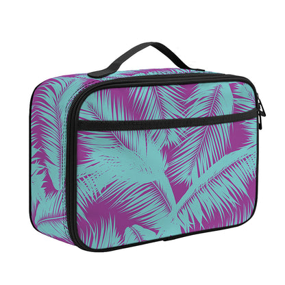 Purple And Teal Tropical Leaf Print Portable Lunch Bag
