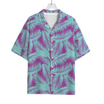 Purple And Teal Tropical Leaf Print Rayon Hawaiian Shirt
