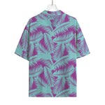 Purple And Teal Tropical Leaf Print Rayon Hawaiian Shirt