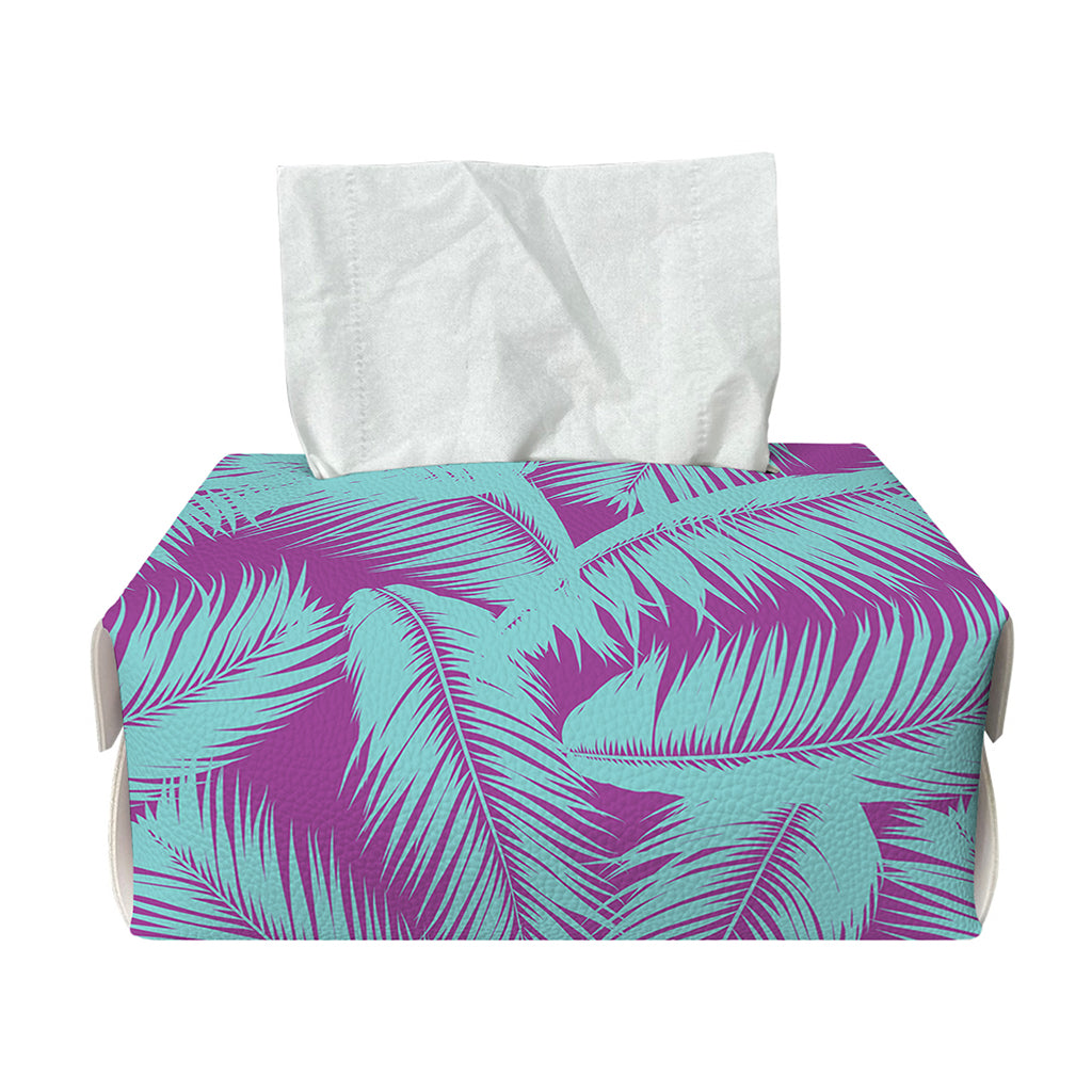 Purple And Teal Tropical Leaf Print Rectangle Tissue Box Cover