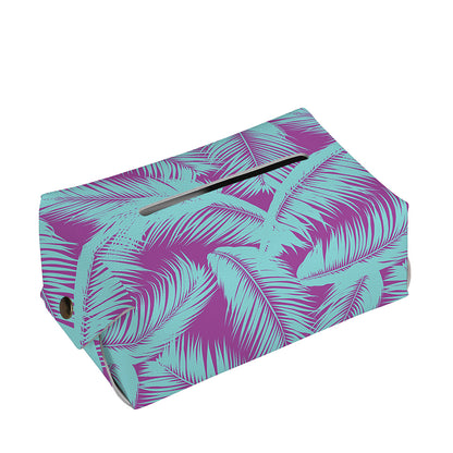 Purple And Teal Tropical Leaf Print Rectangle Tissue Box Cover