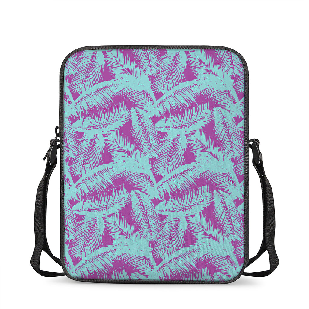 Purple And Teal Tropical Leaf Print Rectangular Crossbody Bag