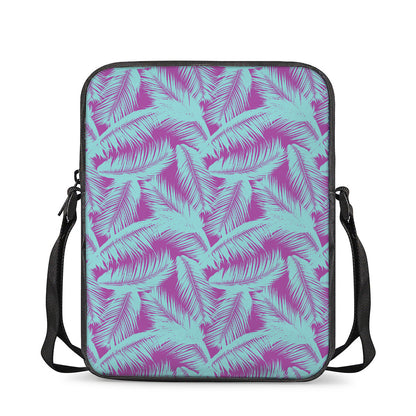 Purple And Teal Tropical Leaf Print Rectangular Crossbody Bag