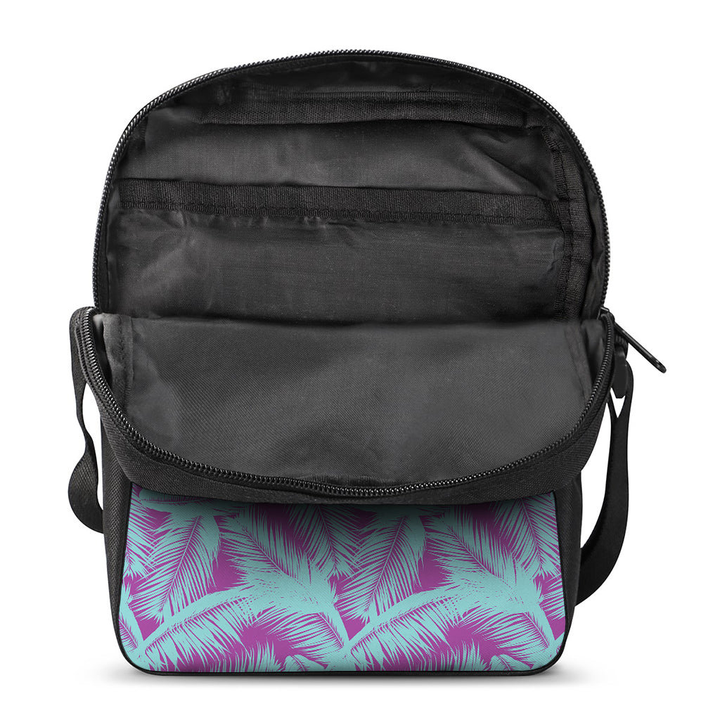 Purple And Teal Tropical Leaf Print Rectangular Crossbody Bag