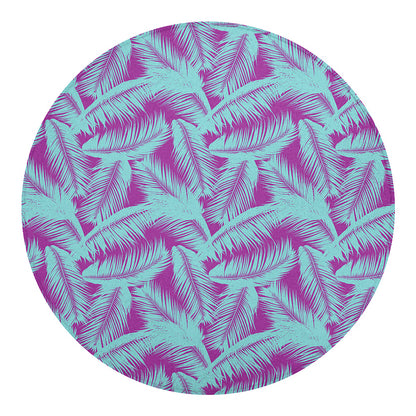 Purple And Teal Tropical Leaf Print Round Blanket