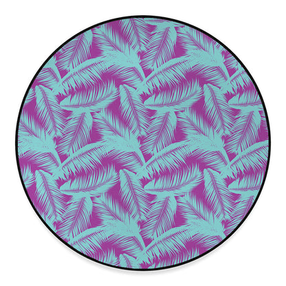 Purple And Teal Tropical Leaf Print Round Floor Mat