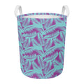 Purple And Teal Tropical Leaf Print Round Laundry Basket