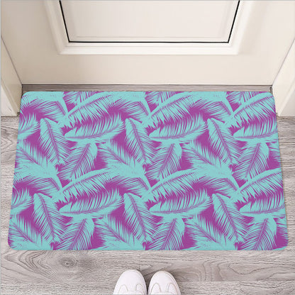 Purple And Teal Tropical Leaf Print Rubber Doormat