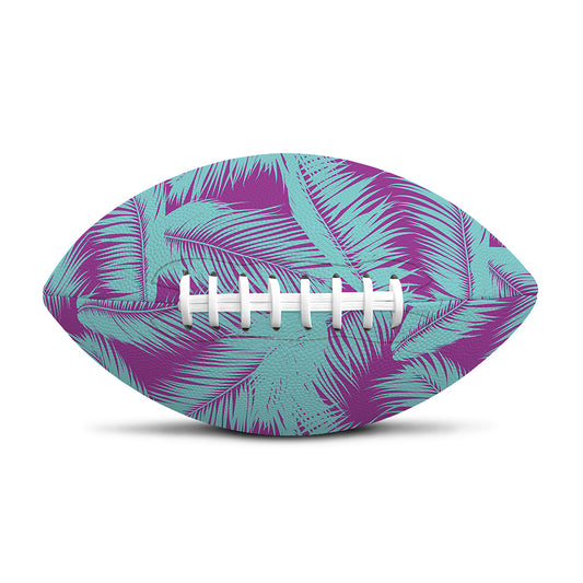 Purple And Teal Tropical Leaf Print Rugby Ball