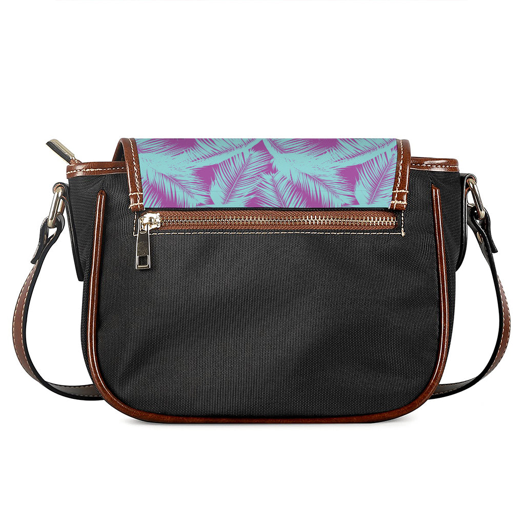 Purple And Teal Tropical Leaf Print Saddle Bag