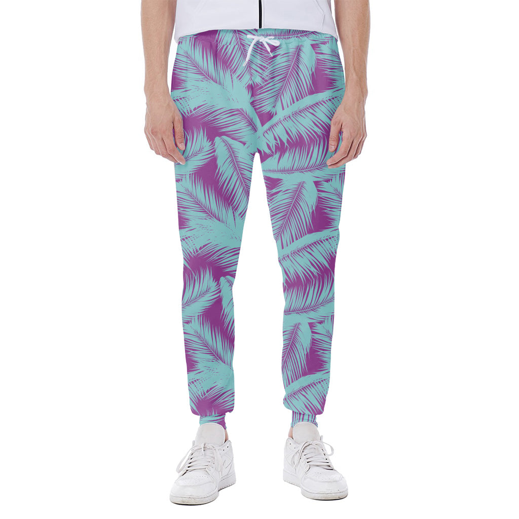 Purple And Teal Tropical Leaf Print Scuba Joggers
