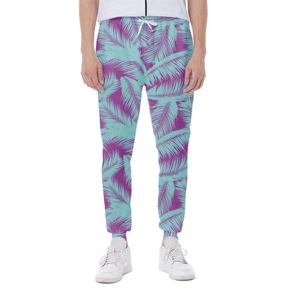 Purple And Teal Tropical Leaf Print Scuba Joggers